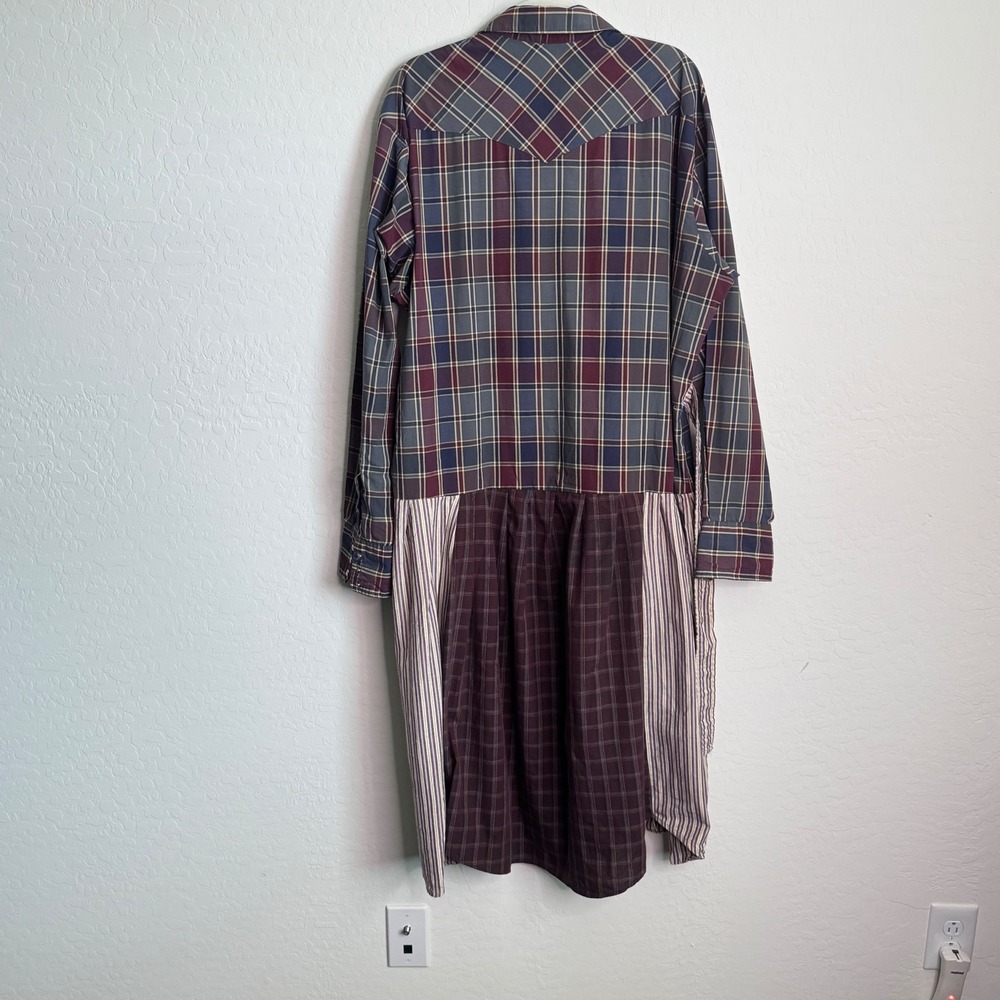 Wrangler Upcycled Western Patchwork Shirt Dress Plaid Striped Oversized Midi - Picture 10 of 11